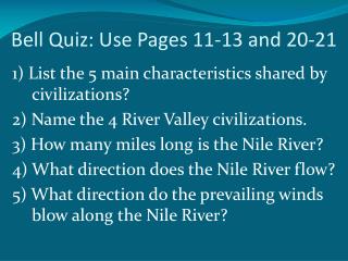 Bell Quiz: Use Pages 11-13 and 20-21