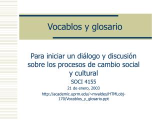 Vocablos y glosario