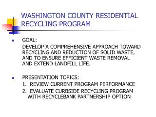 WASHINGTON COUNTY RESIDENTIAL RECYCLING PROGRAM