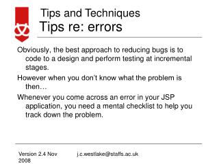 Tips re: errors