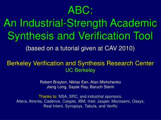 Berkeley Verification and Synthesis Research Center UC Berkeley