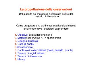 La progettazione delle osservazioni