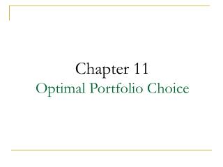 Chapter 11 Optimal Portfolio Choice