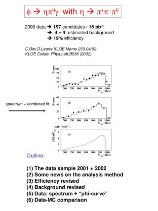 Outline: (1) The data sample 2001 + 2002 (2) Some news on the analysis method