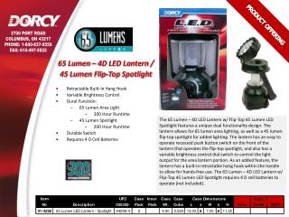 65 Lumen – 4D LED Lantern / 45 Lumen Flip-Top Spotlight Retractable Built-In Hang Hook