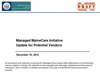 Managed MaineCare Initiative Update for Potential Vendors