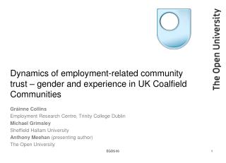 Dynamics of employment-related community trust – gender and experience in UK Coalfield Communities