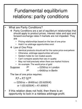 Fundamental equilibrium relations: parity conditions