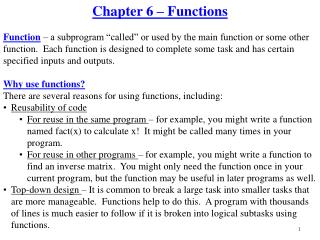 Chapter 6 – Functions