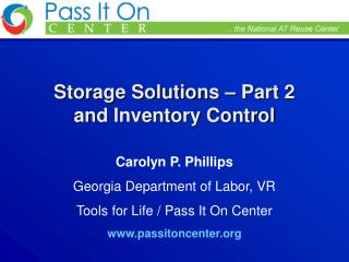Storage Solutions – Part 2 and Inventory Control
