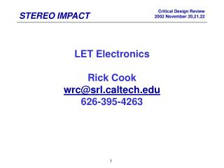 LET Electronics Rick Cook wrc@srlltech 626-395-4263