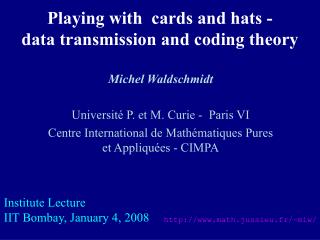 Playing with cards and hats - data transmission and coding theory