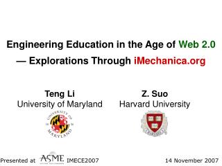 Engineering Education in the Age of Web 2.0 — Explorations Through iMechanica