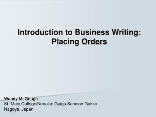 Introduction to Business Writing: Placing Orders
