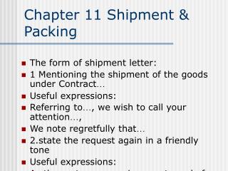 Chapter 11 Shipment &amp; Packing