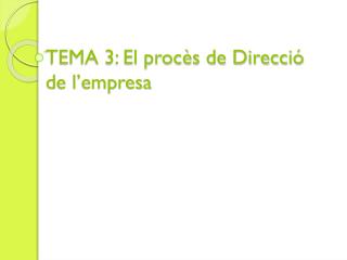 TEMA 3: El procès de Direcció de l’empresa
