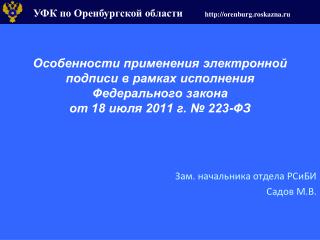 Зам. начальника отдела РСиБИ Садов М.В.