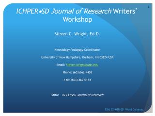 ICHPER  SD Journal of Research Writers ’ Workshop
