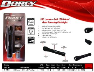 200 Lumen – 3AA LED Metal Gear Focusing Flashlight Anodized Aluminum Construction