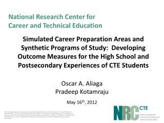 Oscar A. Aliaga Pradeep Kotamraju May 16 th , 2012