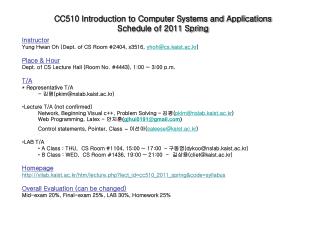 CC510 Introduction to Computer Systems and Applications Schedule of 2011 Spring