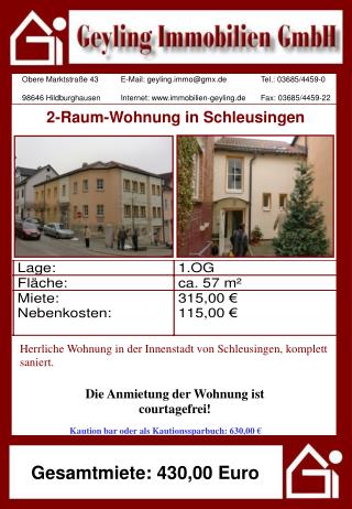 2-Raum-Wohnung in Schleusingen