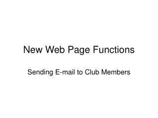 New Web Page Functions