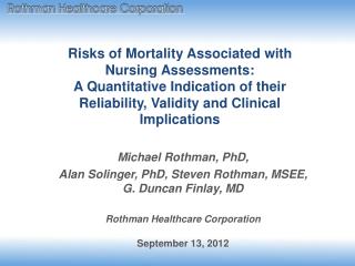 Risks of Mortality Associated with Nursing Assessments: