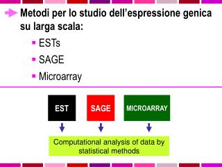 Metodi per lo studio dell’espressione genica su larga scala: ESTs SAGE Microarray