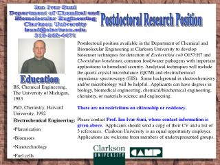 Ian Ivar Suni Department of Chemical and Biomolecular Engineering Clarkson University