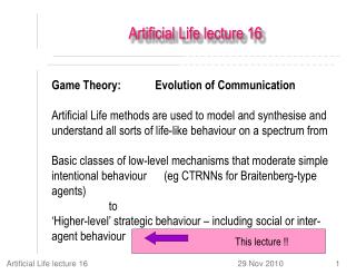 Artificial Life lecture 16