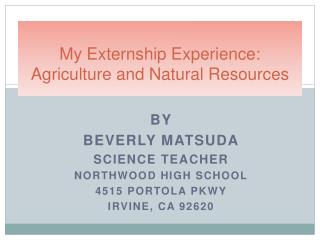 My Externship Experience: Agriculture and Natural Resources