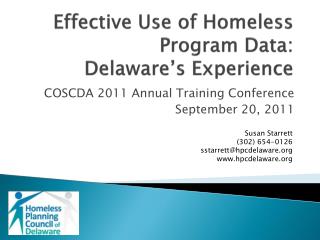 Effective Use of Homeless Program Data: Delaware’s Experience