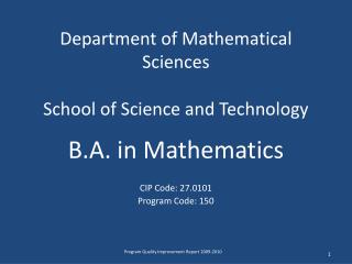 Department of Mathematical Sciences School of Science and Technology