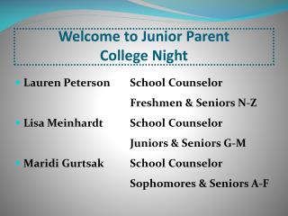 Welcome to Junior Parent College Night