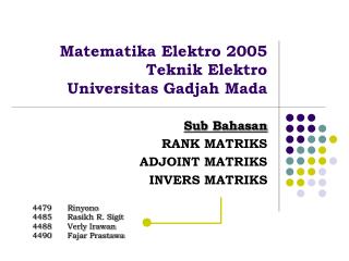 Matematika Elektro 2005 Teknik Elektro Universitas Gadjah Mada