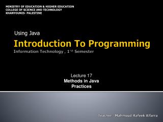 Introduction To Programming Information Technology , 1’ st Semester