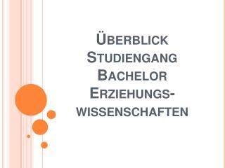 Überblick Studiengang Bachelor Erziehungs- wissenschaften