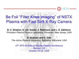 Be Foil “Filter Knee Imaging” of NSTX Plasma with Fast Soft X-Ray Camera