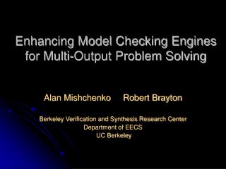 Enhancing Model Checking Engines for Multi-Output Problem Solving