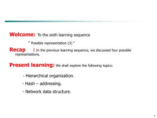 Welcome: To the sixth learning sequence “ Possible representation (3) “