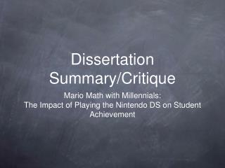 Dissertation Summary/Critique