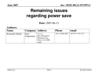 Remaining issues regarding power save