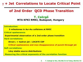 T. Csörgő MTA KFKI RMKI, Budapest, Hungary