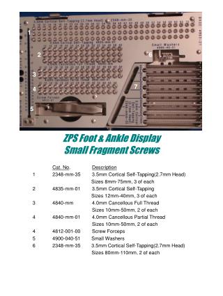 ZPS Foot &amp; Ankle Display Small Fragment Screws