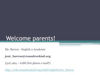 Welcome parents!