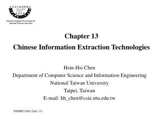 Chapter 13 Chinese Information Extraction Technologies