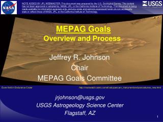 MEPAG Goals Overview and Process