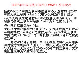 2007 年中国无线互联网（ WAP ）发展状况