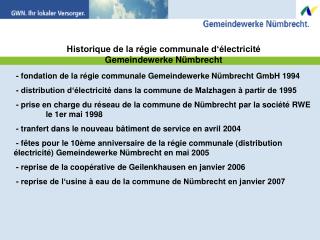 Historique de la régie communale d‘électricité Gemeindewerke Nümbrecht